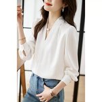 V-Neck Blouse Manufacturer - Women Solid Button Front Design Mature Spring Autumn Summer