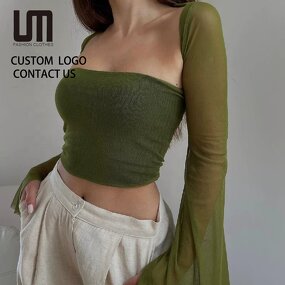 Crop Tops T Shirt Manufacturer - Liu Ming Y2K Women Sexy Off Shoulder Long Flare Sleeve Club