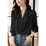 V-Neck Blouse Manufacturer - Women Solid Button Front Design Mature Spring Autumn Summer