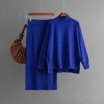 Women Two Piece Set Manufacturer - Liu Ming 2024 Korean Sweater Pullover + Knitted Long Skirt