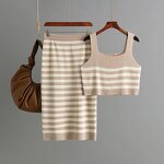 Women Two Piece Set Manufacturer - Clearance Summer Contrast Striped Vest & Skirt Sling