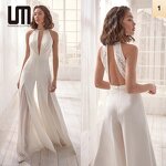 Formal Jumpsuits Manufacturer - Liu Ming Women Sexy V Neck Wide Leg Sleeveless Backless