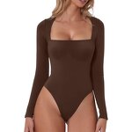 Bodysuits Jumpsuit Manufacturer - Liu Ming Women Sexy Square Collar Long Sleeve Knitted Tights