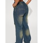 Denim Pants Manufacturer - 2026 Women Vintage Y2K Loose Wide Leg Mid Waist Hole Straight