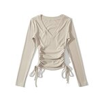 Basic T Shirt Tops Manufacturer - Liu Ming Women Casual O Neck Long Sleeve Side Lace up