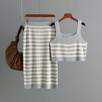 Women Two Piece Set Manufacturer - Clearance Summer Contrast Striped Vest & Skirt Sling