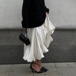 Maxi Bubble Skirt Manufacturer - Liu Ming Women Elegant Office Lady Satin Vintage Loose High Waist