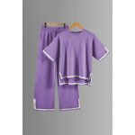 Women Two Piece Set Manufacturer - Liu Ming 2024 Summer O Neck Knitted Top + Wide Leg Pants