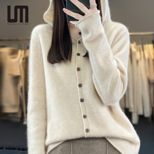 Hoodie Cardigan Manufacturer - Liu Ming 2025 Women Autumn Winter 100% Wool Loose Knitted