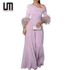 Playsuit Jumpsuit Manufacturer - Liu Ming 2025 Women Party Loose Slash Collar Feather Wide Leg