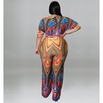 Plus Size Jumpsuit Manufacturer - Women New Fashion Sexy Slash Neck Printing Wide Leg Outfit