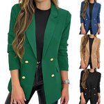 Women Casual Blazer Manufacturer - 2026 Solid-Color V-Neck Lapel Double Breasted Long-Sleeved