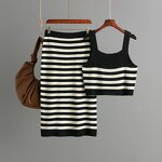 Women Two Piece Set Manufacturer - Clearance Summer Contrast Striped Vest & Skirt Sling