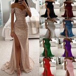 Evening Dress Manufacturer - 2026 Off-Shoulder Sequin Pleated Waist Tight Split