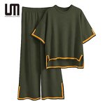 Women Two Piece Set Manufacturer - Liu Ming 2024 Summer O Neck Knitted Top + Wide Leg Pants