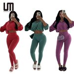 Women Two Piece Set Manufacturer - Liu Ming Cheap Autumn Streetwear Crop Tops + Skinny Pants