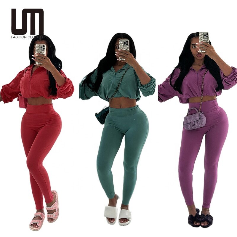 Women Two Piece Set Manufacturer - Liu Ming Cheap Autumn Streetwear Crop Tops + Skinny Pants