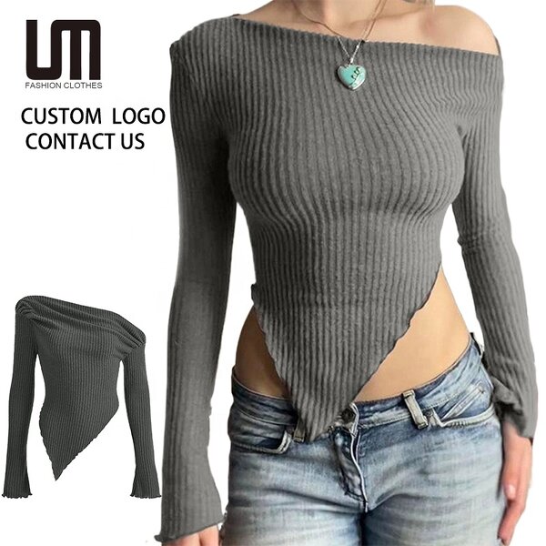 Crop Top Sweaters Manufacturer - 2025 Women Summer Sexy Long Sleeve Bodycon Asymmetrical