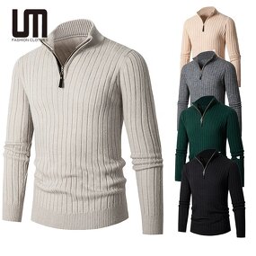 Knit Sweater Manufacturer - Clearance OEM Men Autumn Winter Slim Stand-up Collar Zipper