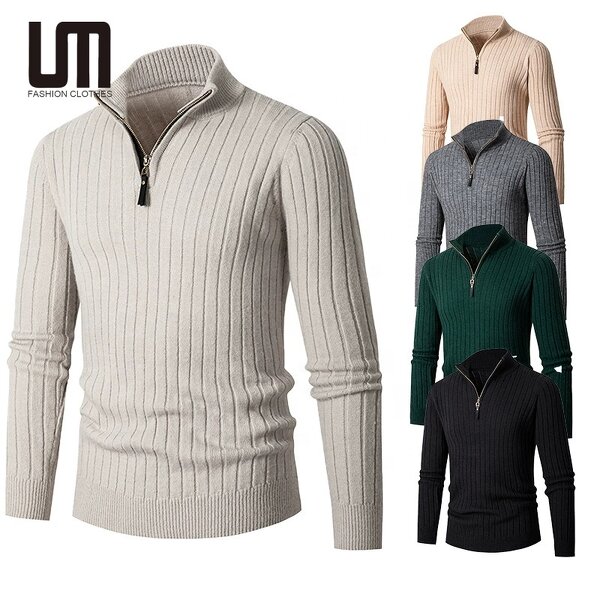 Knit Sweater Manufacturer - Clearance OEM Men Autumn Winter Slim Stand-up Collar Zipper