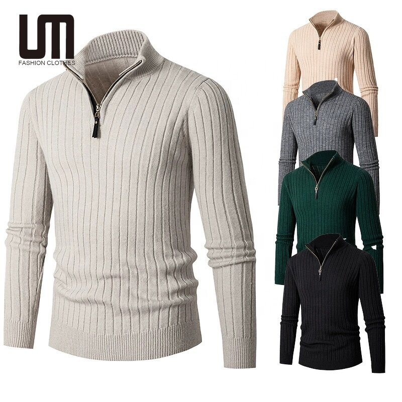 Knit Sweater Manufacturer - Clearance OEM Men Autumn Winter Slim Stand-up Collar Zipper