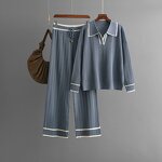 Women Two Piece Set Manufacturer - Liu Ming Autumn Winter Knitted Long Sleeve Tops + Pants