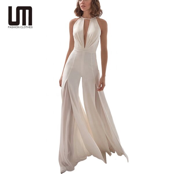 Formal Jumpsuits Manufacturer - Liu Ming Women Sexy V Neck Wide Leg Sleeveless Backless