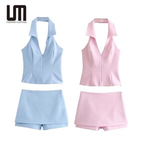 Women Two Piece Set Manufacturer - Liu Ming 2024 Spring Summer Halter Neck Tank Tops + Skirt