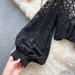 Lace Blouse Manufacturer - Liu Ming Women Summer Sexy V Neck Puff Long Sleeve See Through