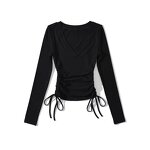 Basic T Shirt Tops Manufacturer - Liu Ming Women Casual O Neck Long Sleeve Side Lace up