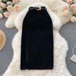 Corduroy Skirts Manufacturer - Liu Ming 2024 Vintage Women High Waist Belted A Line Long