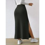 Knitted Maxi Skirt Manufacturer - Liu Ming Women Fall Winter High Waist Striped Slim Slit