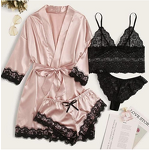 Pajama Set Manufacturer - Liu Ming 2025 Women Sleep Lounge Lace Satin Suspender 4 Piece