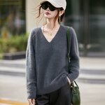 Knit Pullover Sweater Manufacturer - 2026 Women V-Neck Oversized Soft Thick Warm Winter Casual