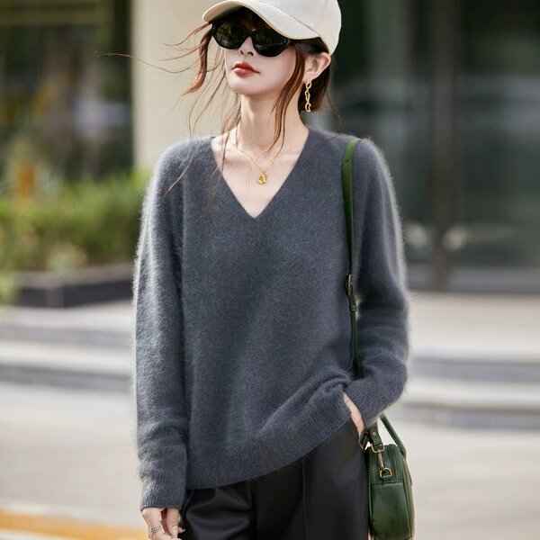 Knit Pullover Sweater Manufacturer - 2026 Women V-Neck Oversized Soft Thick Warm Winter Casual