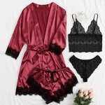 Pajama Set Manufacturer - Liu Ming 2025 Women Sleep Lounge Lace Satin Suspender 4 Piece