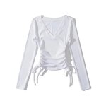 Basic T Shirt Tops Manufacturer - Liu Ming Women Casual O Neck Long Sleeve Side Lace up