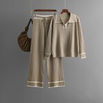 Women Two Piece Set Manufacturer - Liu Ming Autumn Winter Knitted Long Sleeve Tops + Pants