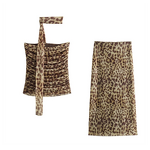 Women Two Piece Set Manufacturer - Liu Ming 2024 Strapless Leopard Printed Pleated Tops + Skirt