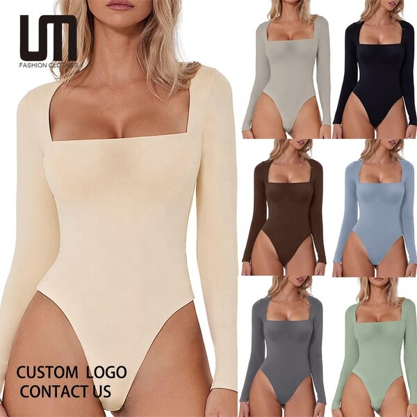 Bodysuits Jumpsuit Manufacturer - Liu Ming Women Sexy Square Collar Long Sleeve Knitted Tights