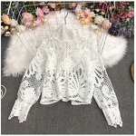 Lace Blouse Manufacturer - Liu Ming Women Elegant French Vintage Slim Lantern Sleeve Hollow