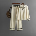 Women Two Piece Set Manufacturer - Liu Ming Autumn Winter Knitted Long Sleeve Tops + Pants