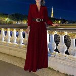 Evening Jumpsuit Manufacturer - Liu Ming Women Elegant Sequin Wide Leg Long Sleeve V Neck