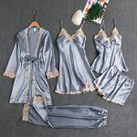 Pajama Set Manufacturer - Liu Ming 2025 Women Elegant Satin Lace Patchwork Loose Nightwear