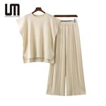 Women Two Piece Set Manufacturer - Liu Ming 2024 Summer Sleeveless Tops + Pleated High Waist Pants