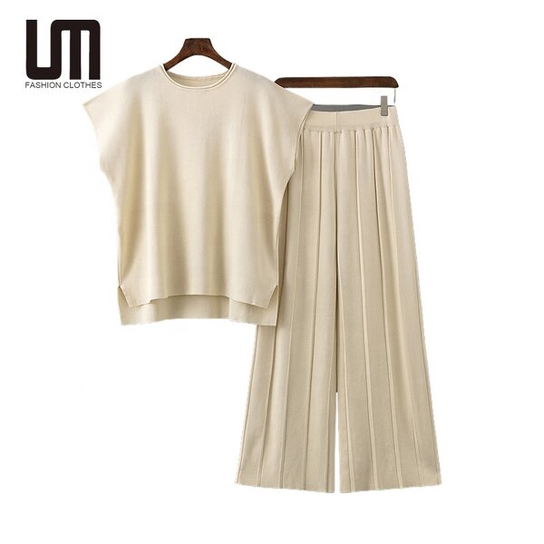 Women Two Piece Set Manufacturer - Liu Ming 2024 Summer Sleeveless Tops + Pleated High Waist Pants