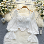 Chiffon Blouse Manufacturer - Liu Ming Women Summer Sexy Flare Sleeve Ruffle Halter Backless