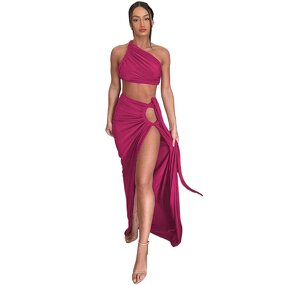 Maxi Skirt Set Manufacturer - Liu Ming 2024 Women Sexy Sleeveless Backless One Shoulder Slit