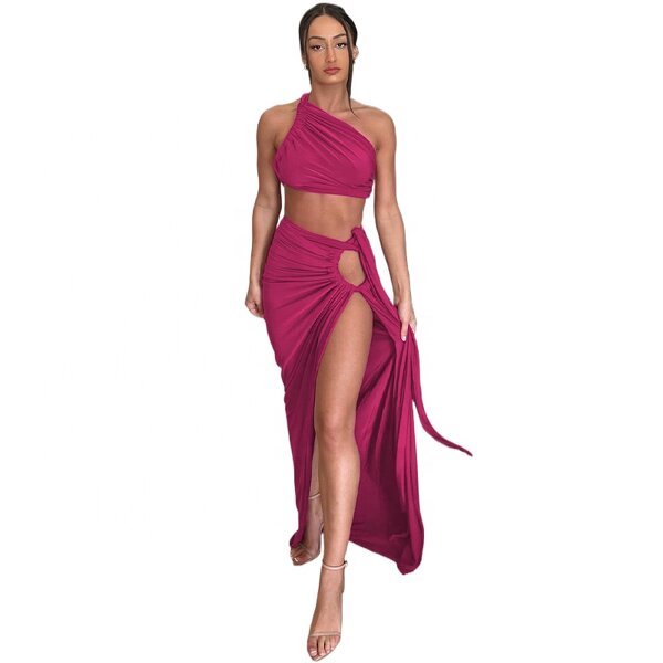 Maxi Skirt Set Manufacturer - Liu Ming 2024 Women Sexy Sleeveless Backless One Shoulder Slit