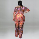 Plus Size Jumpsuit Manufacturer - Women New Fashion Sexy Slash Neck Printing Wide Leg Outfit